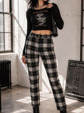 black plaid pants